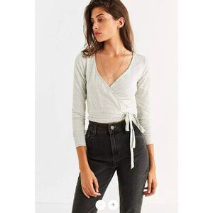 Zara Ribbed Beige‎ Cozy Knit V-Neck Surplice Tie Waist Top Small